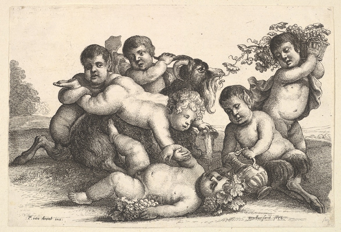 Wenceslaus Hollar - Four boys, two satyrs and a goat