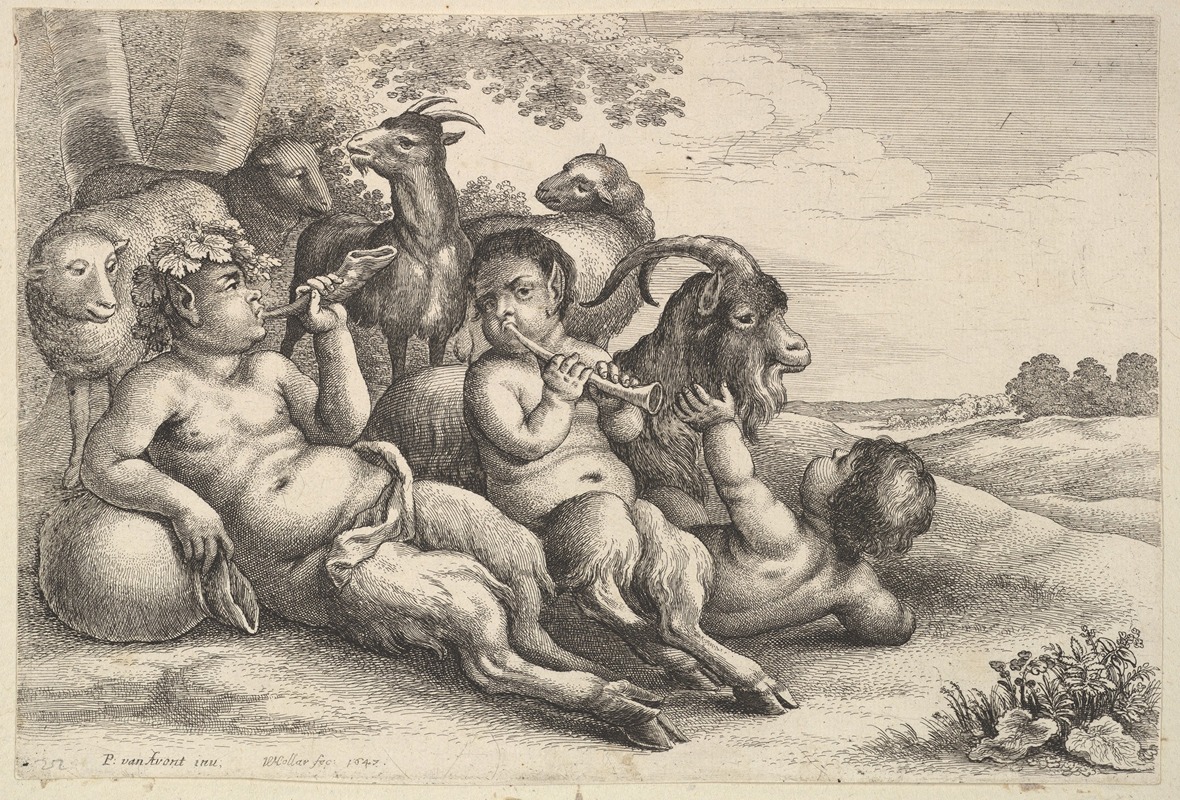 Wenceslaus Hollar - Two young satyrs and a boy