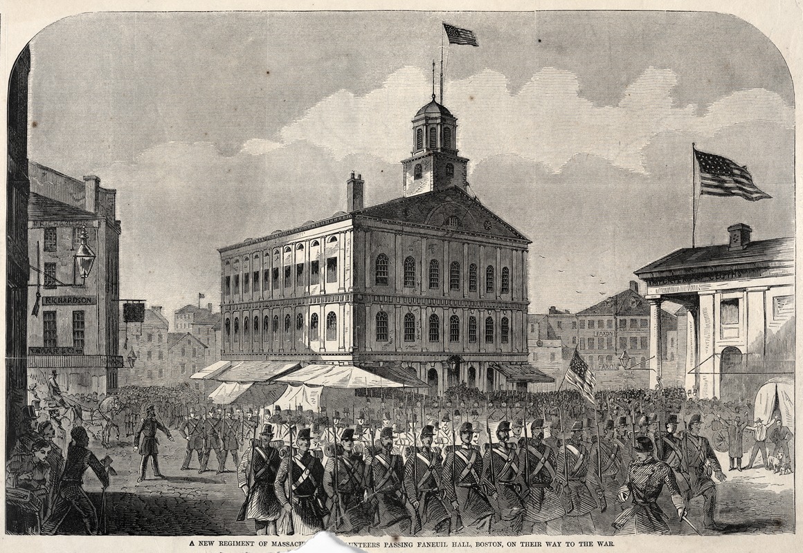 Winslow Homer - A New Regiment of Massachusetts Volunteers passing Faneuil Hall, Boston, on their way to War