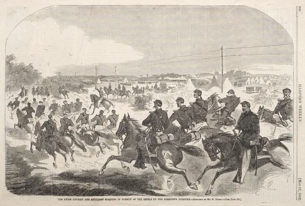 Winslow Homer - The Union Cavalry and Artillery Starting in Pursuit of the Rebels up the Yorktown Turnpike