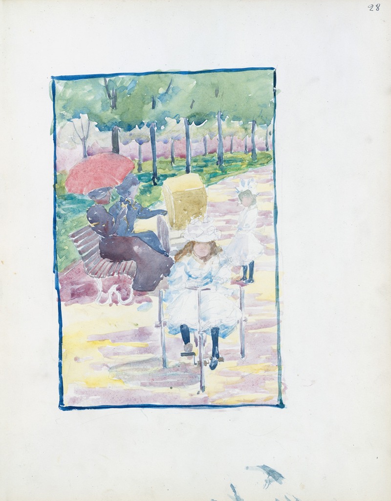 Maurice Prendergast - A girl riding a tricycle in the park