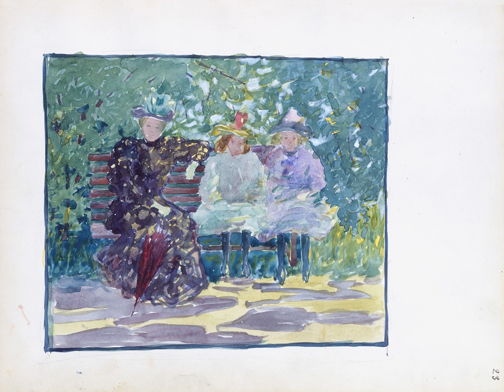 Maurice Prendergast - A woman and two girls sitting in the park