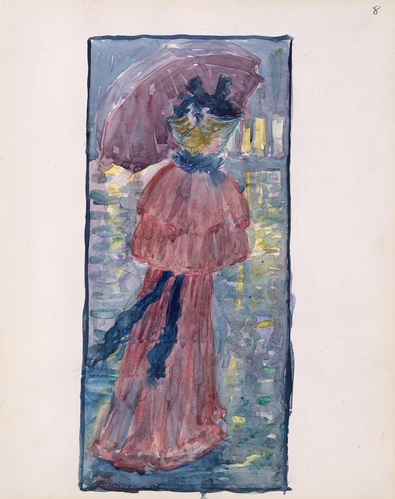 Maurice Prendergast - A woman walking in the rain under an umbrella