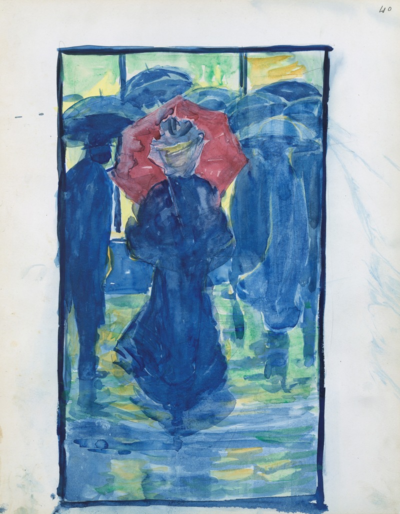 Maurice Prendergast - Night scene with figures carrying umbrellas