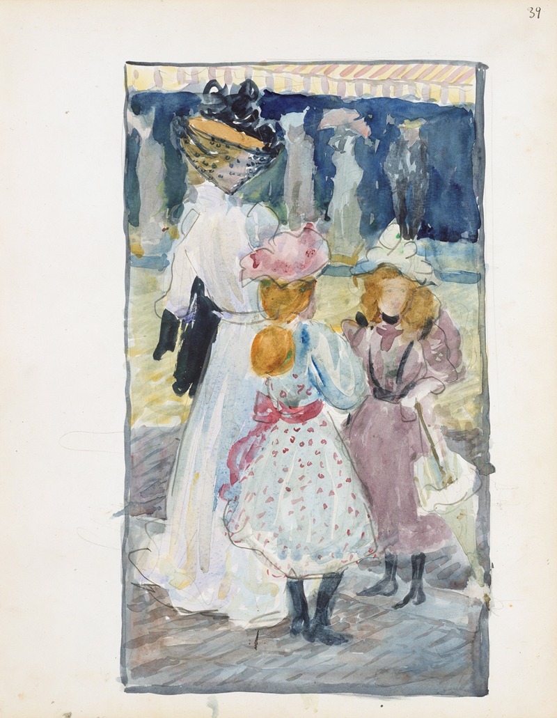 Maurice Prendergast - Two girls and a woman in a veiled hat