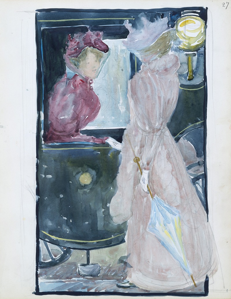 Maurice Prendergast - Two women stopping to converse with an acquaintance riding in a carriage