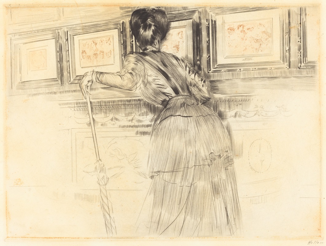 Paul César Helleu - In Front of the Watteaus in the Louvre