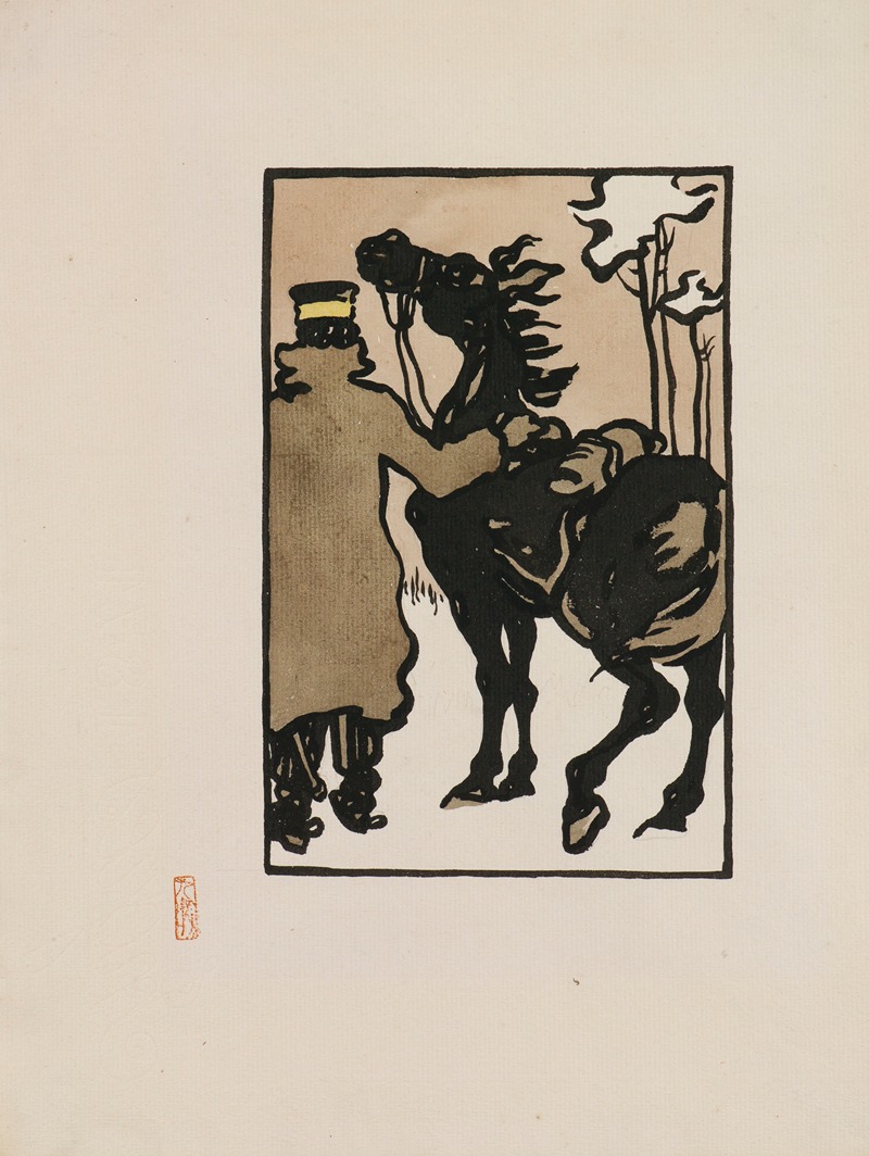 Goyō Hashiguchi - A Japanese Soldier with a Horse in Snow