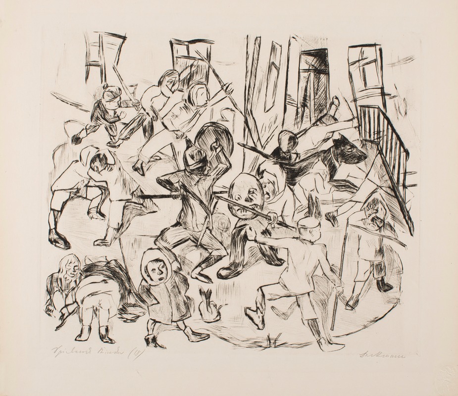 Max Beckmann - Playing Children, Broad Format, plate 16 from the portfolio ‘Faces’