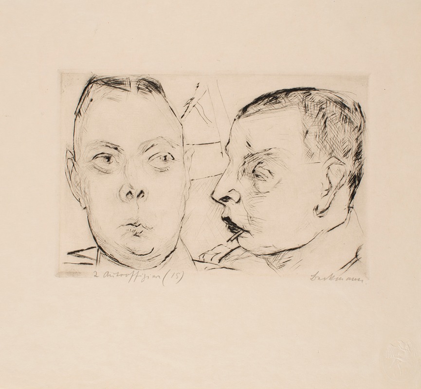 Max Beckmann - Two Auto Officers, plate 15 from the portfolio ‘Faces’