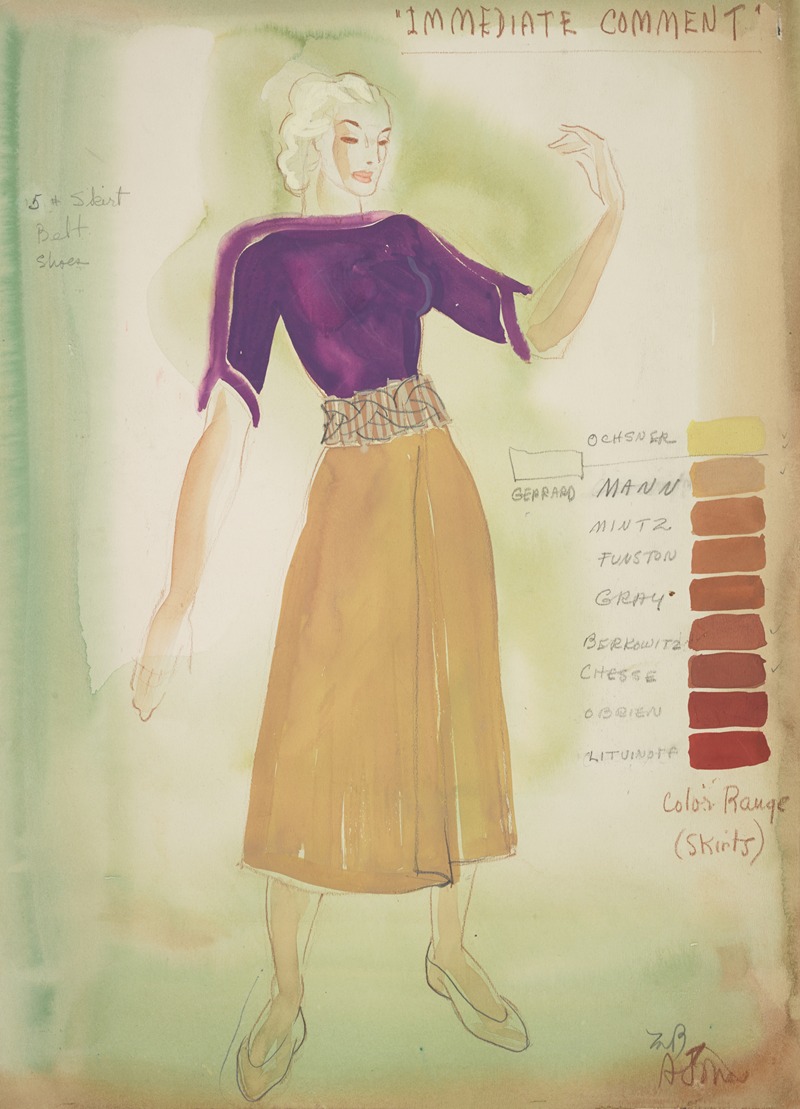 Alex Jones - Fantasy 1939: ‘Immediate Comment’ purple blouse, yellow skirt