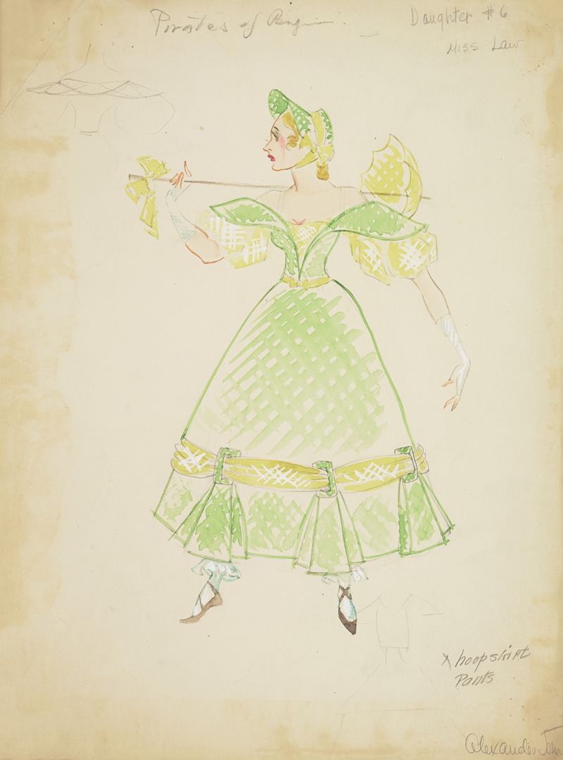 Alex Jones - Pirates of Penzance: Daughter #6. Green dress with yellow sleeves, and hem