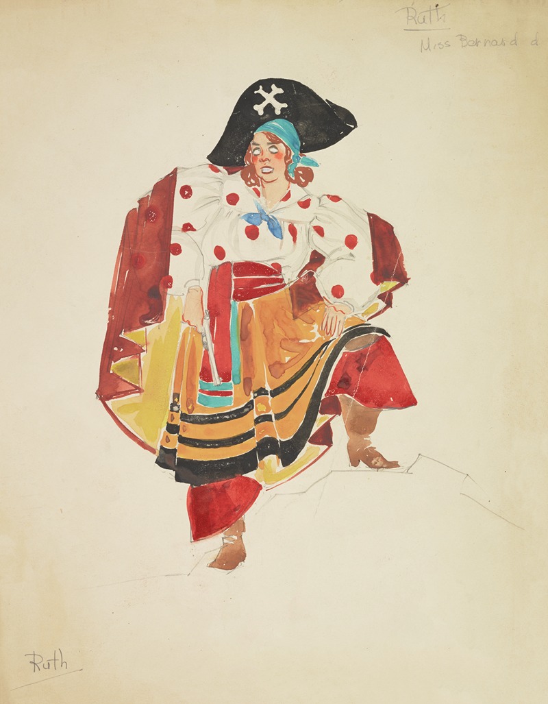 Alex Jones - Pirates of Penzance: Ruth. White blouse with red dots. Orange skirt