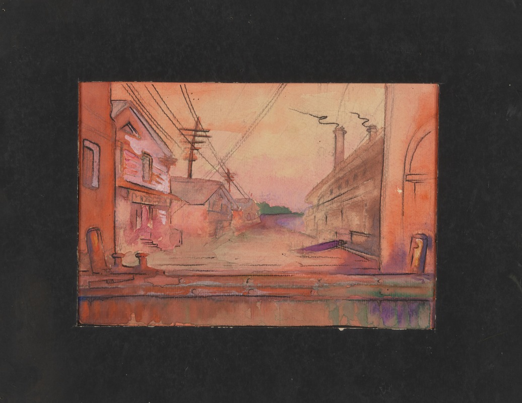 Anonymous - Dockside Streetscape in Pink Sunset Hues