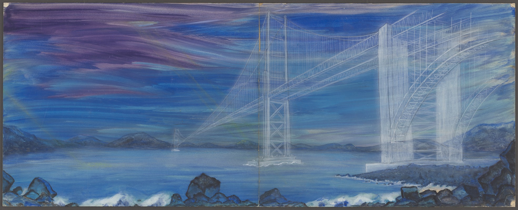 Anonymous - Suspension Bridge over Sea, Violet Sky