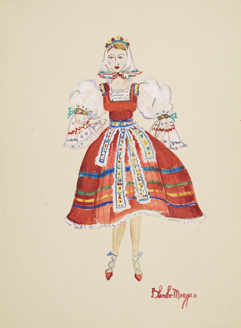 Blanche Morgan - The Clown Prince: red apron dress with white puffed sleeves