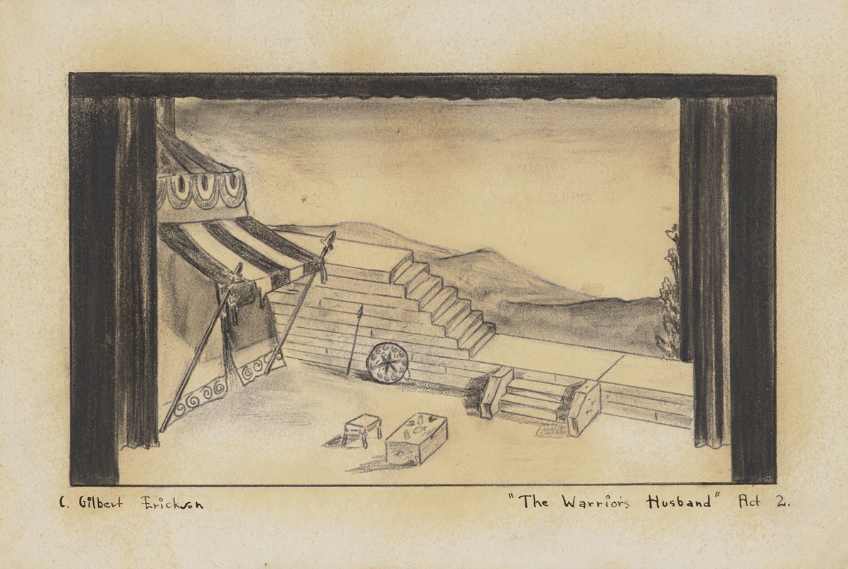 C. Gilbert Erickson - The Warrior’s Husband: Sketch no. 1, Act 2 (Tent, Wall, Hills)