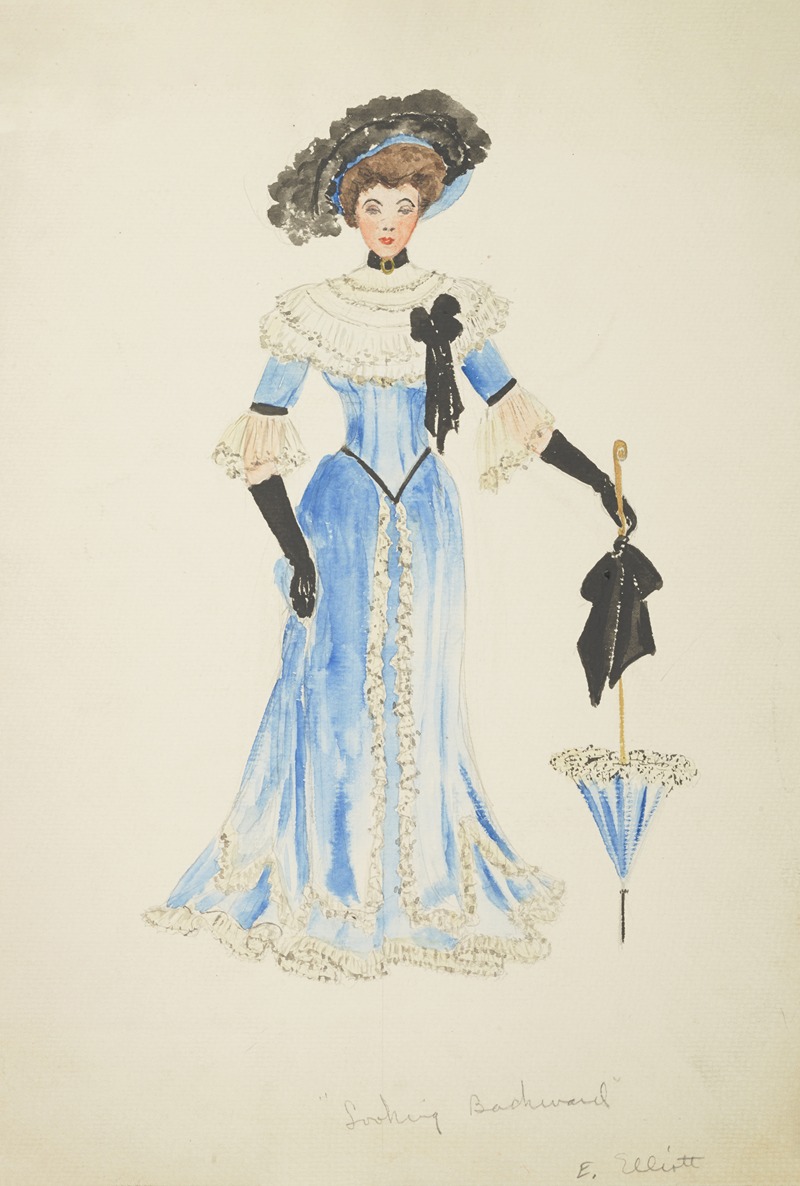 E. Elliott - Looking Backward: Blue dress trimmed with lace