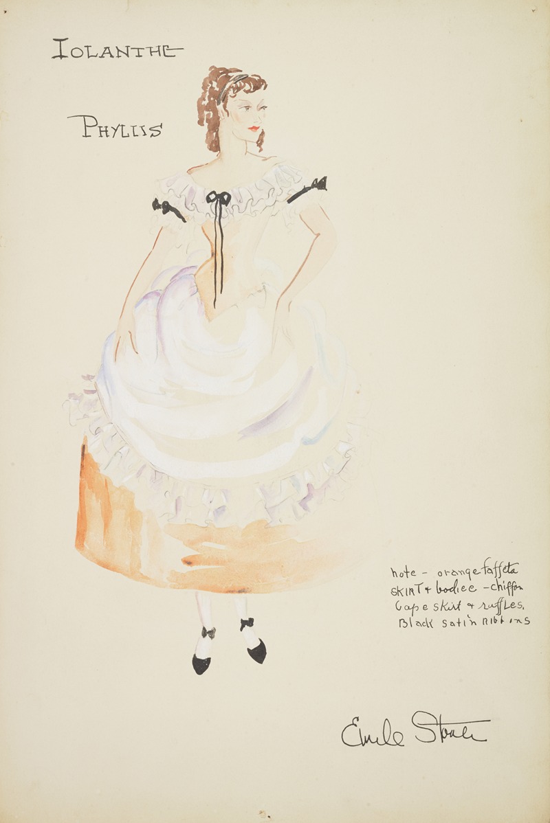 Emile Stoner - Iolanthe: Phyllis orange dress with white ruffled neckline, and white apron