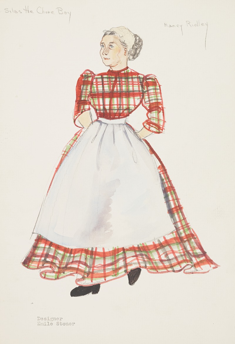 Emile Stoner - Silas the Chore Boy: Nancy Ridley. Red plaid dress, white apron, and black shoes