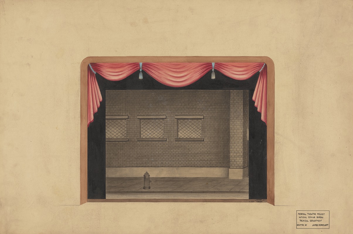 James Korniloff - Color Proscenium and Pink Curtain over B+W Street Scene