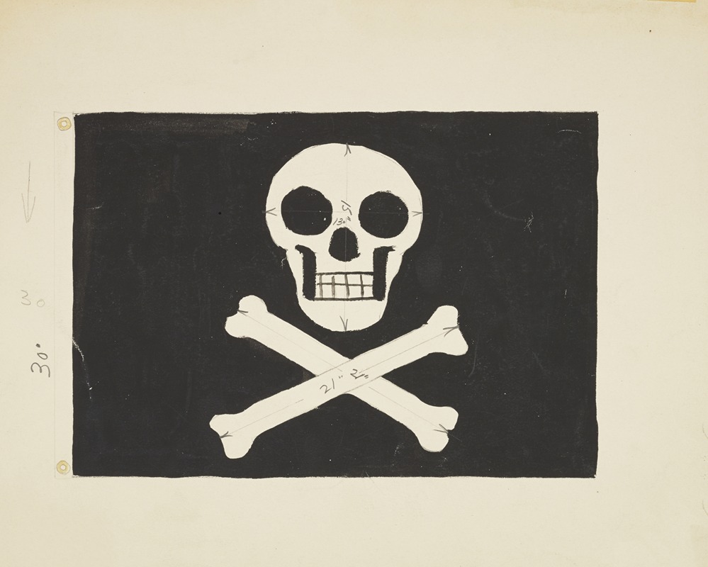 John Glidden - Pirates of Penzance: Jolly Roger flag. Black flag with white skull and crossbones