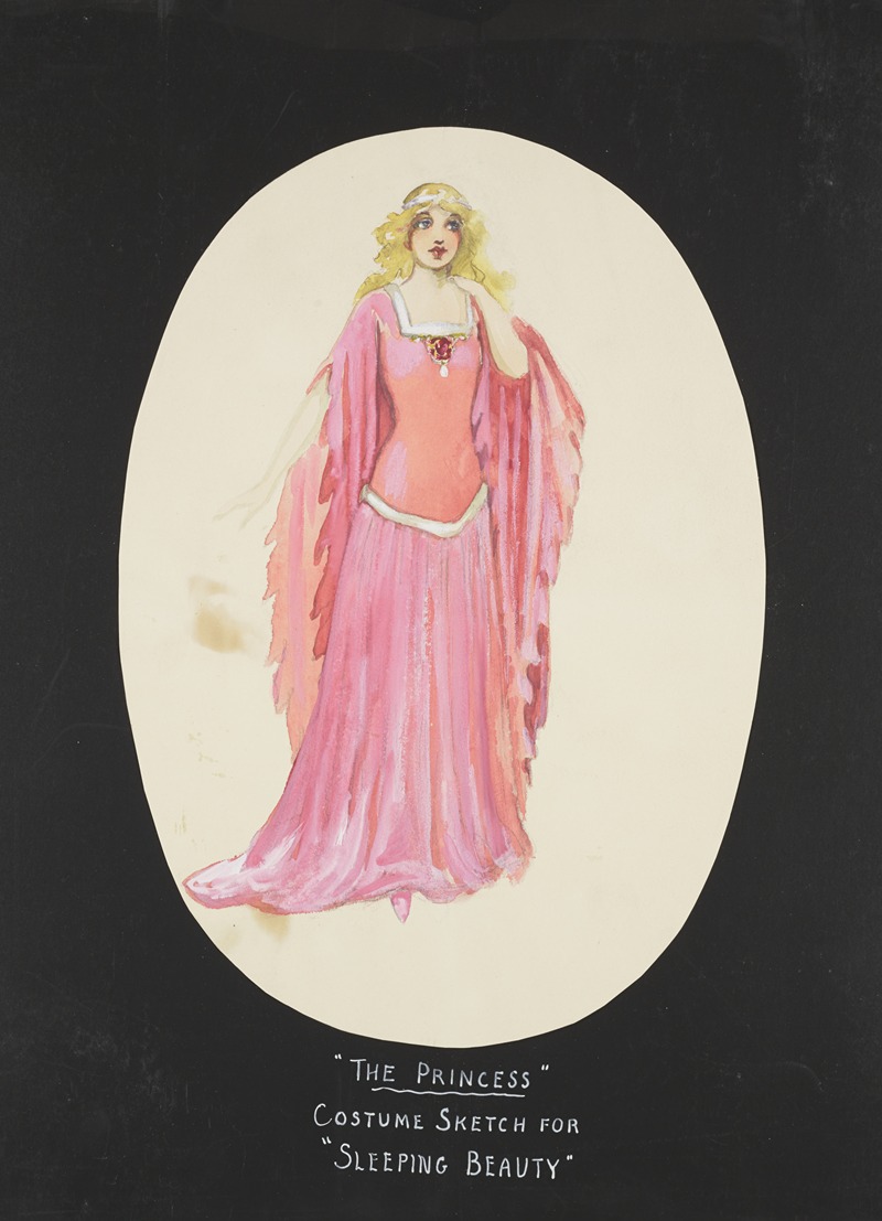 John Glidden - Sleeping Beauty: The Princess. Pink gown with red rose brooch and flowing sleeves