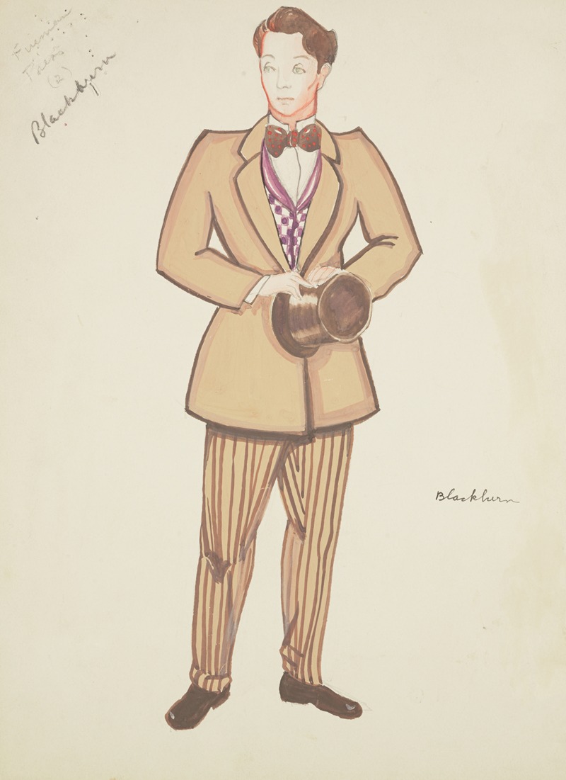 Lucie Gilligan - New York Fireman: Brown coat, checked purple waistcoat, striped brown trousers