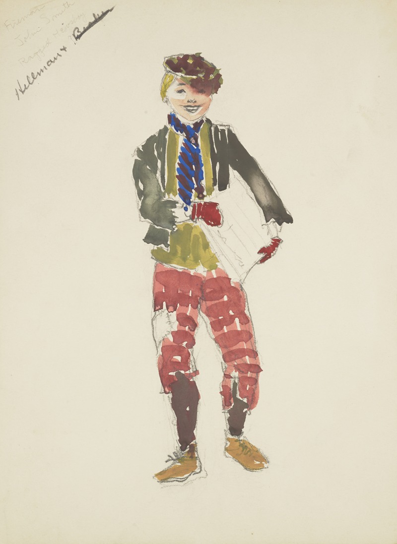 Lucie Gilligan - New York Fireman: Green shirt, green vest, blue scarf, red mittens, patched red trousers