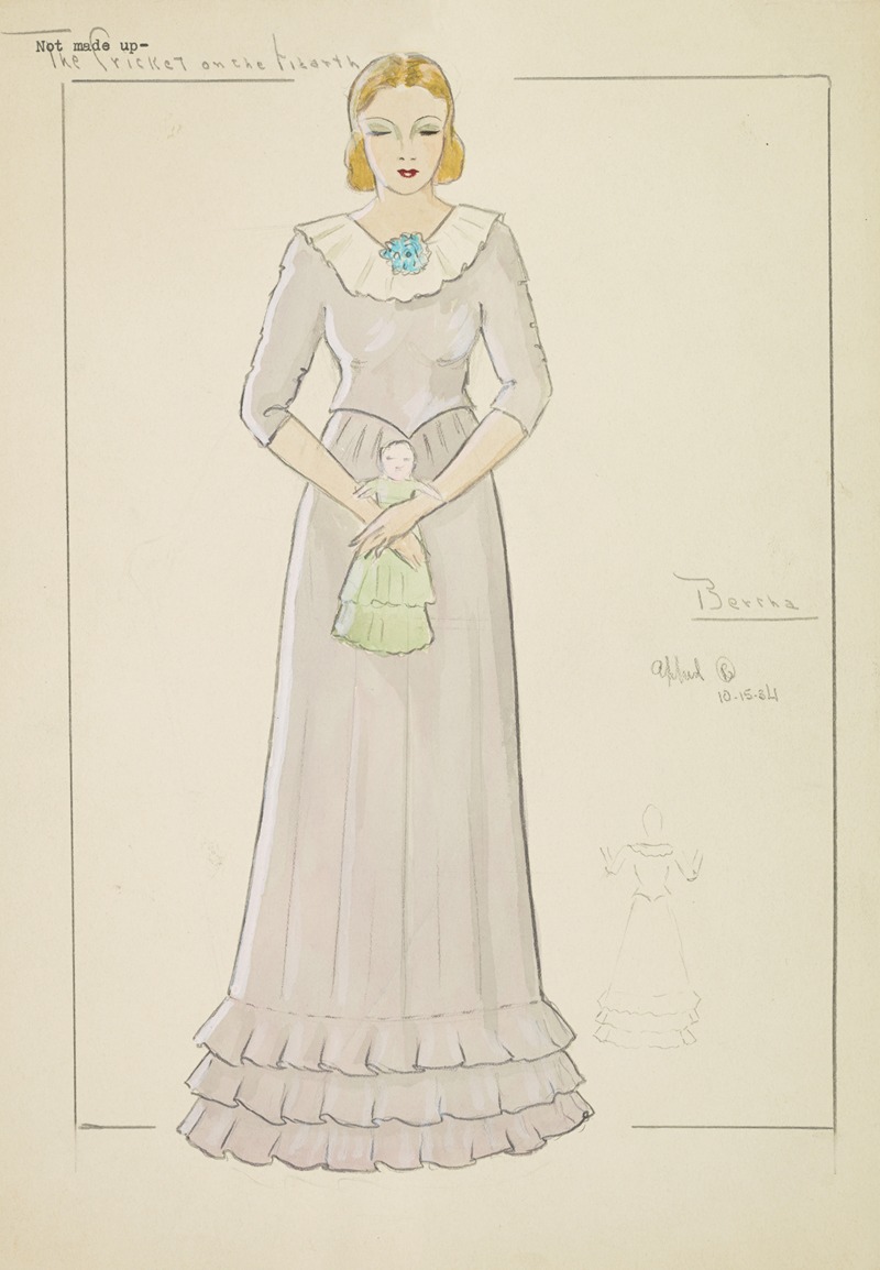 Mary Merrill - Cricket on the Hearth: Bertha grey floor length dress with doll