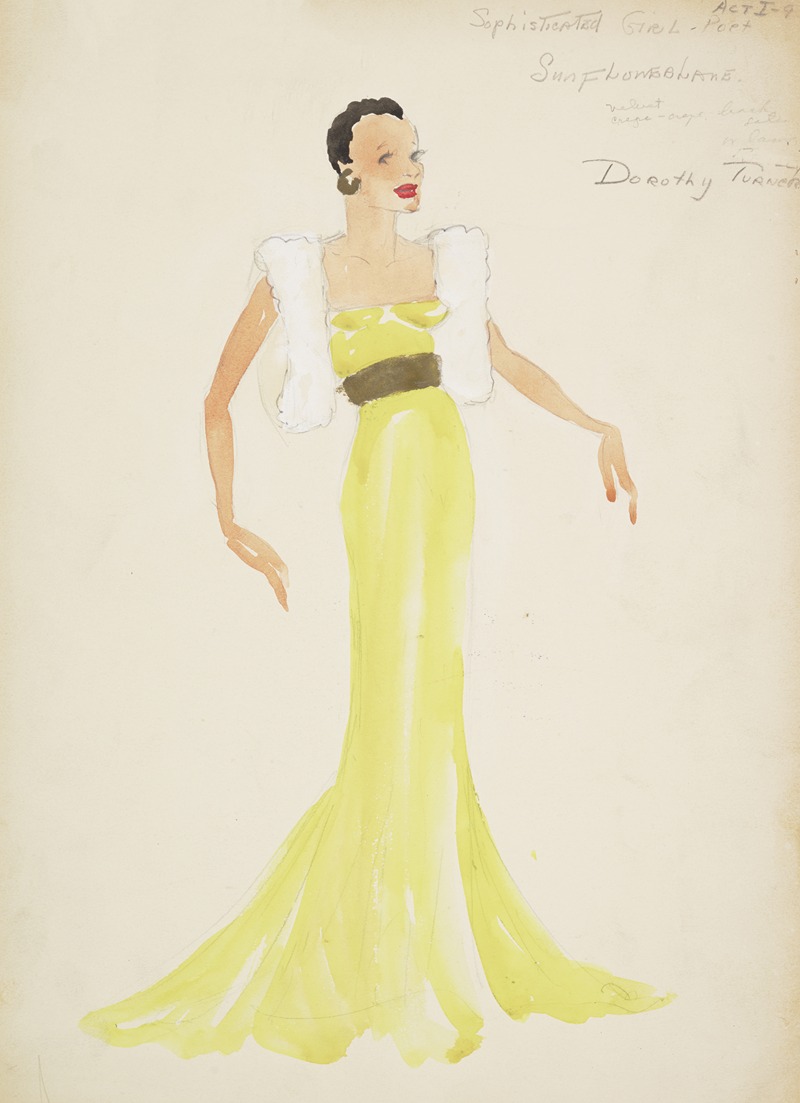 Maxine Borowsky - Swing It: Sophisticated Girl. Yellow gown with black belt and white shrug