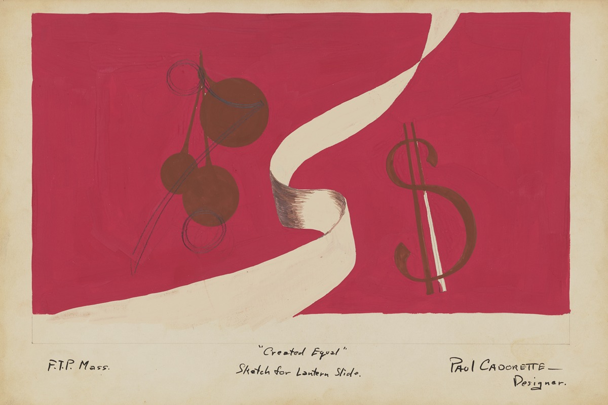 Paul Cadorette - Created Equal: Sketch no. 13, Sketch for Lantern Slide (Financial Symbols and Ribbon)