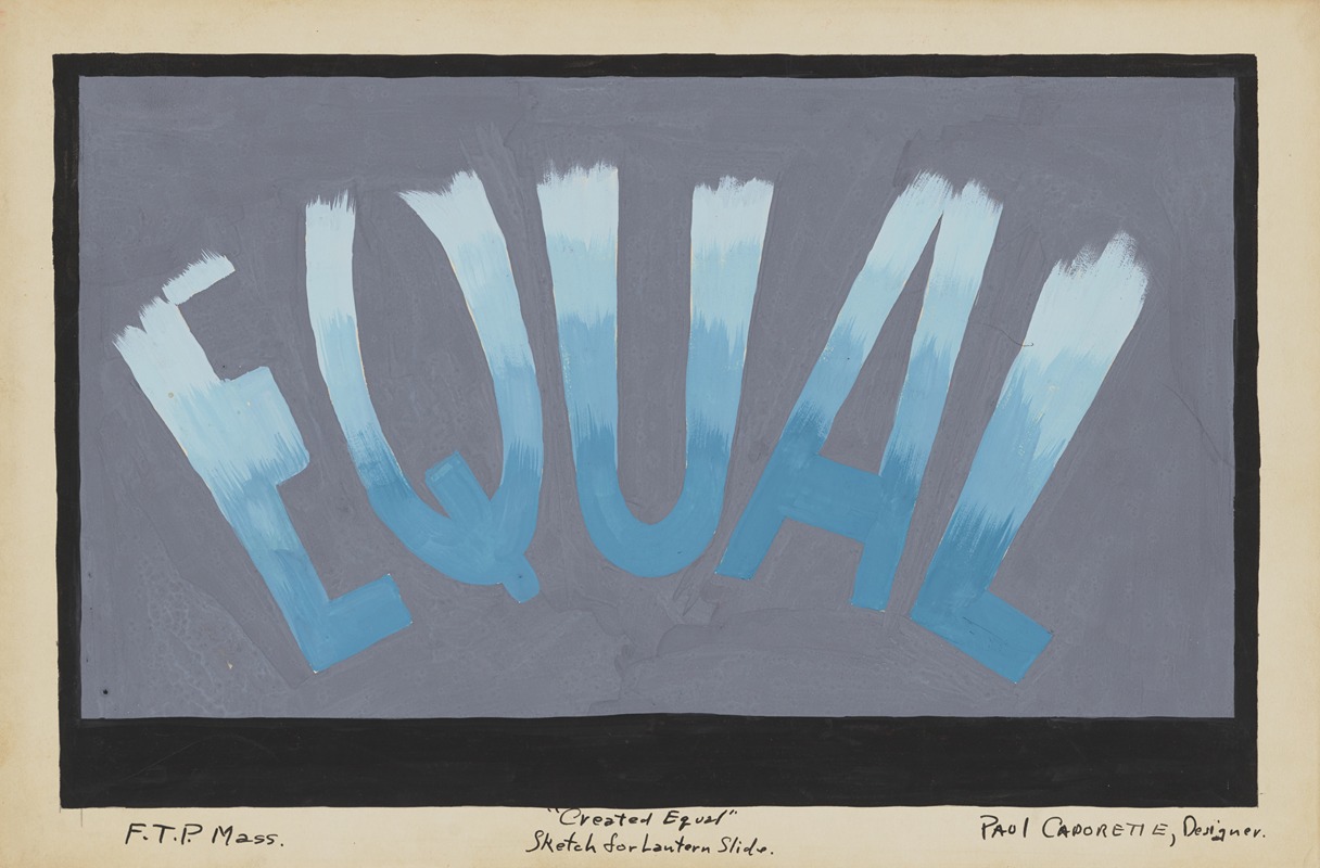 Paul Cadorette - Created Equal: Sketch no. 15, Sketch for Lantern Slide (Blue Word ‘Equal’ on Gray)