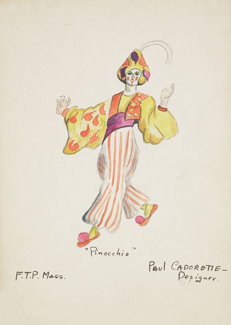 Paul Cadorette - Pinocchio: Clown. Yellow shirt, orange vest, purple cummerbund