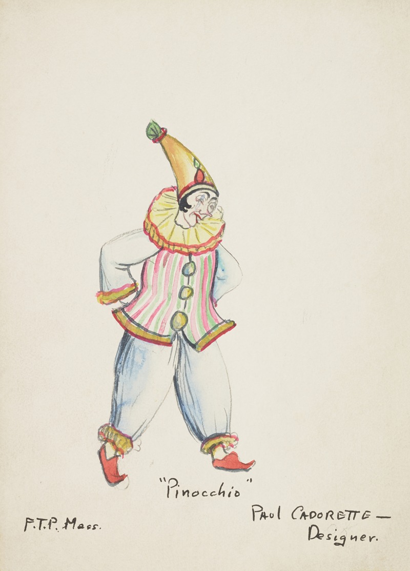 Paul Cadorette - Pinocchio: Clowns. Loose blue pants, multicolored vest, blue blouse