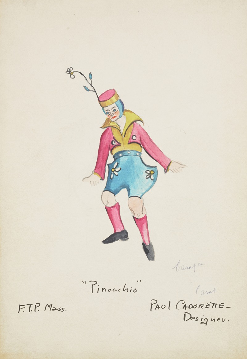 Paul Cadorette - Pinocchio: Yellow shirt, pink coat, blue shorts, pink socks, pink and gold hat