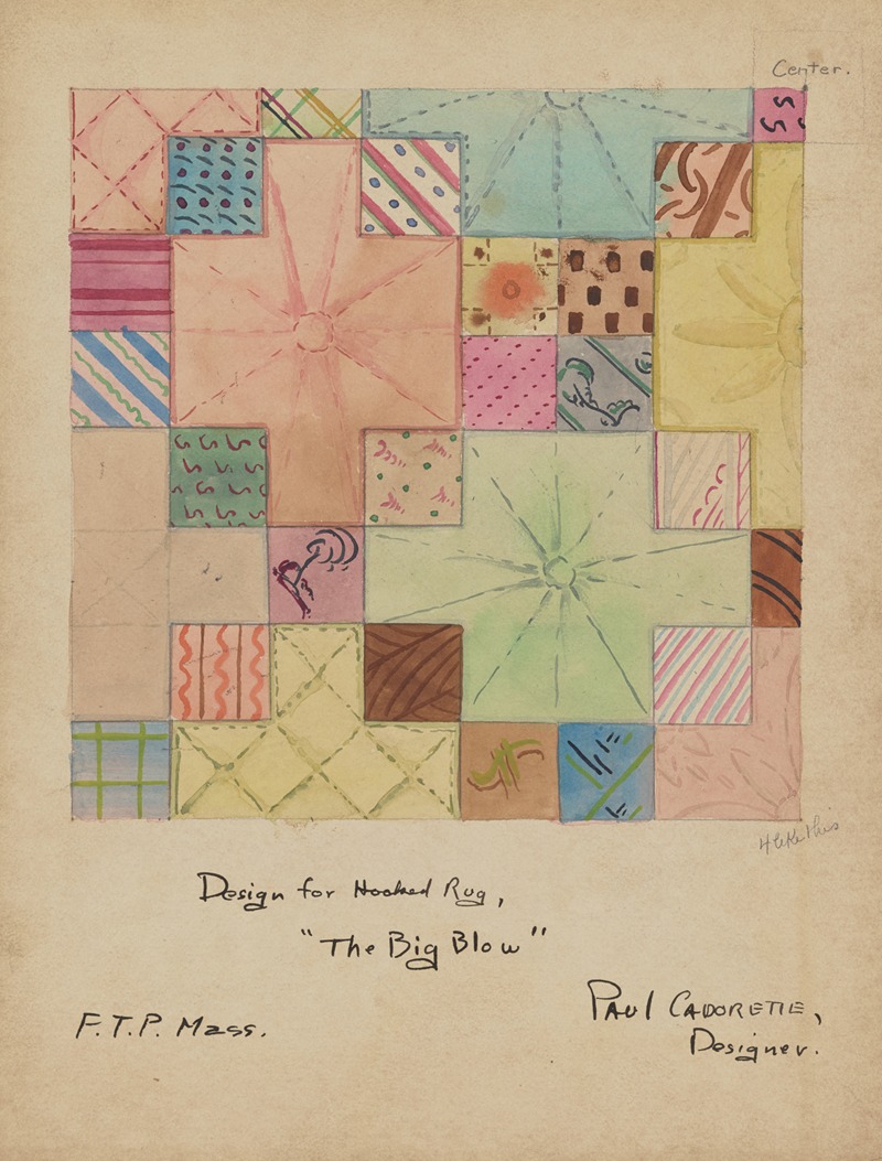 Paul Cadorette - The Big Blow: Sketch no. 3, Design for Hooked Rug