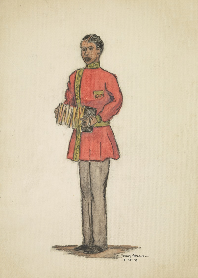 Perry Watkins - Case of Philip Lawrence: Red uniform with grey trousers and rectangular concertina