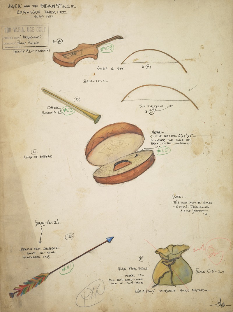 Perry Watkins - Jack and the Beanstalk: Props (Arrows, Gold Bag, Oboe, Violin, Bows, Bread)