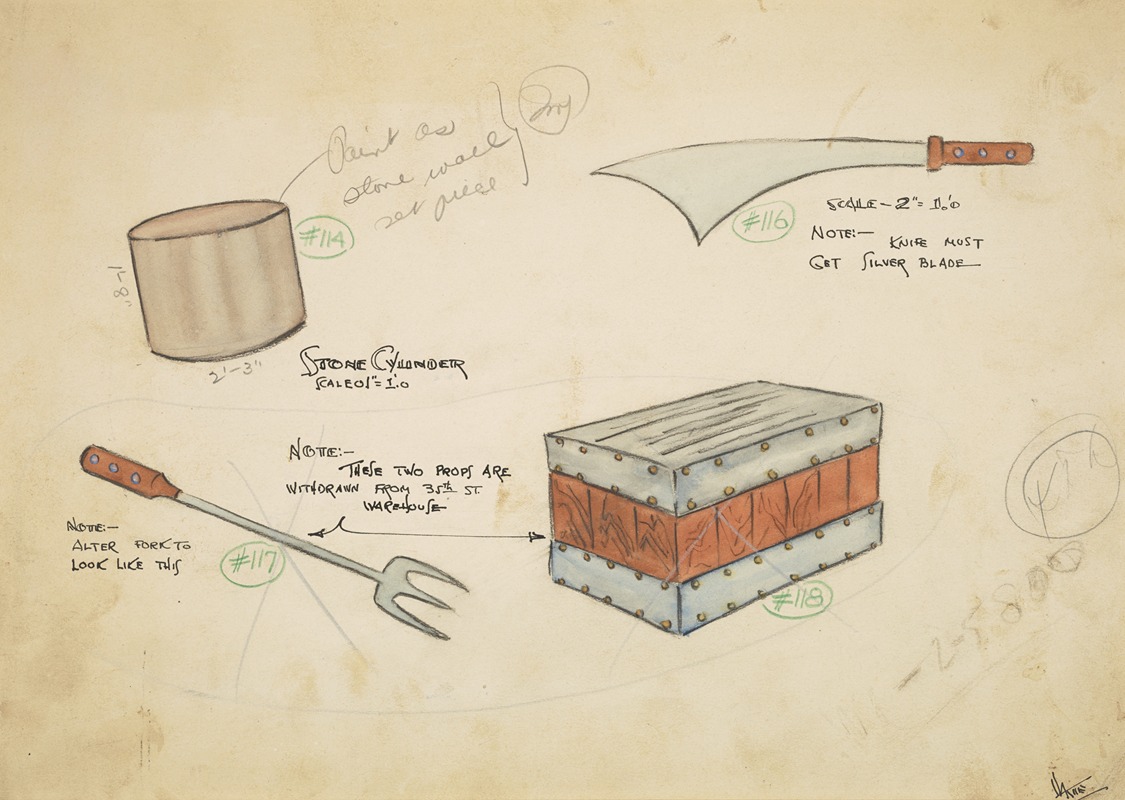 Perry Watkins - Jack and the Beanstalk: Props 3 (Knife, Fork, Chest, Stone Cylinder)