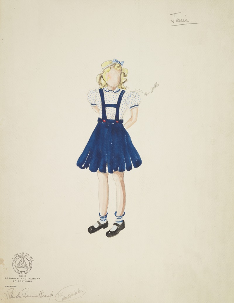 Rhoda Rammelkamp - Mr. Dooley, Jr.: Jamie. White spotted blouse, blue pinafore and blue hair ribbon