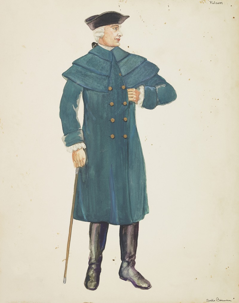 Sadie Berman - Valley Forge: Blue coat, black boots, walking stick, and black tricorne hat