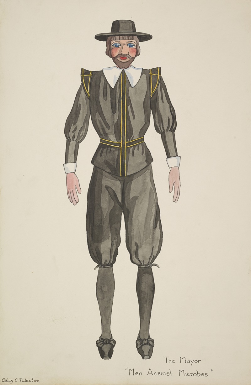 Sally S. Tileston - Men Against Microbes(Marionettes): The Mayor man’s puritan costume with gold trim