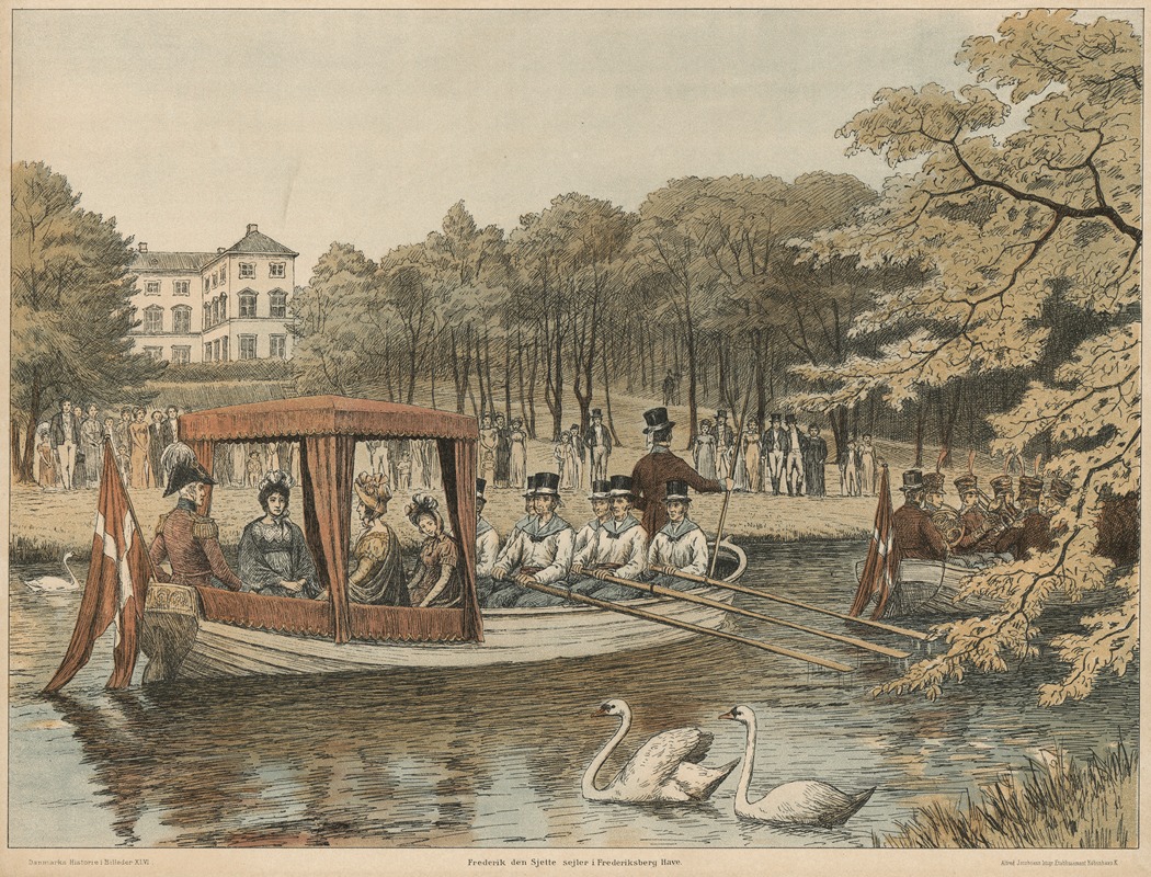 Anonymous - Frederik den Sjette sejler i Frederiksberg Have. (Frederik VI navigating the garden at Frederiksberg)