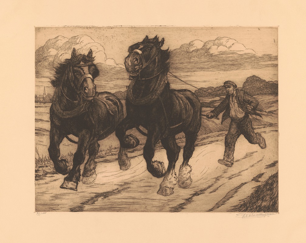 Constant Eugène de Busschere - Au Galop ; Chevaux