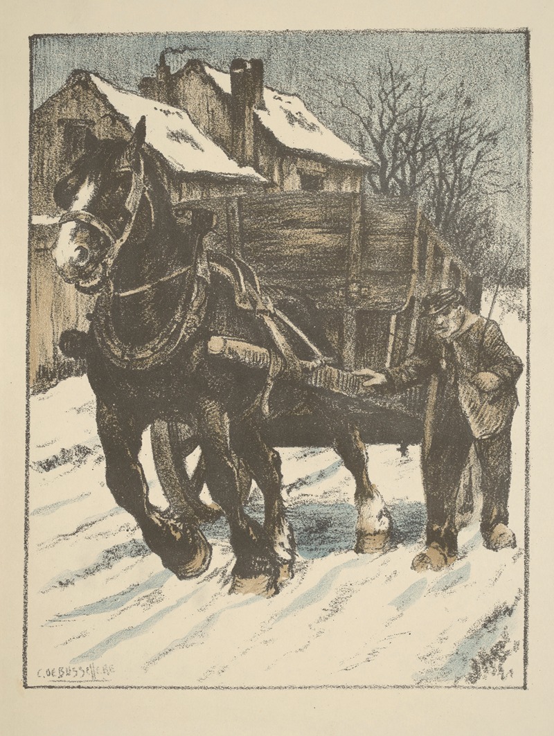 Constant Eugène de Busschere - En hiver (charette tirée par un cheval)