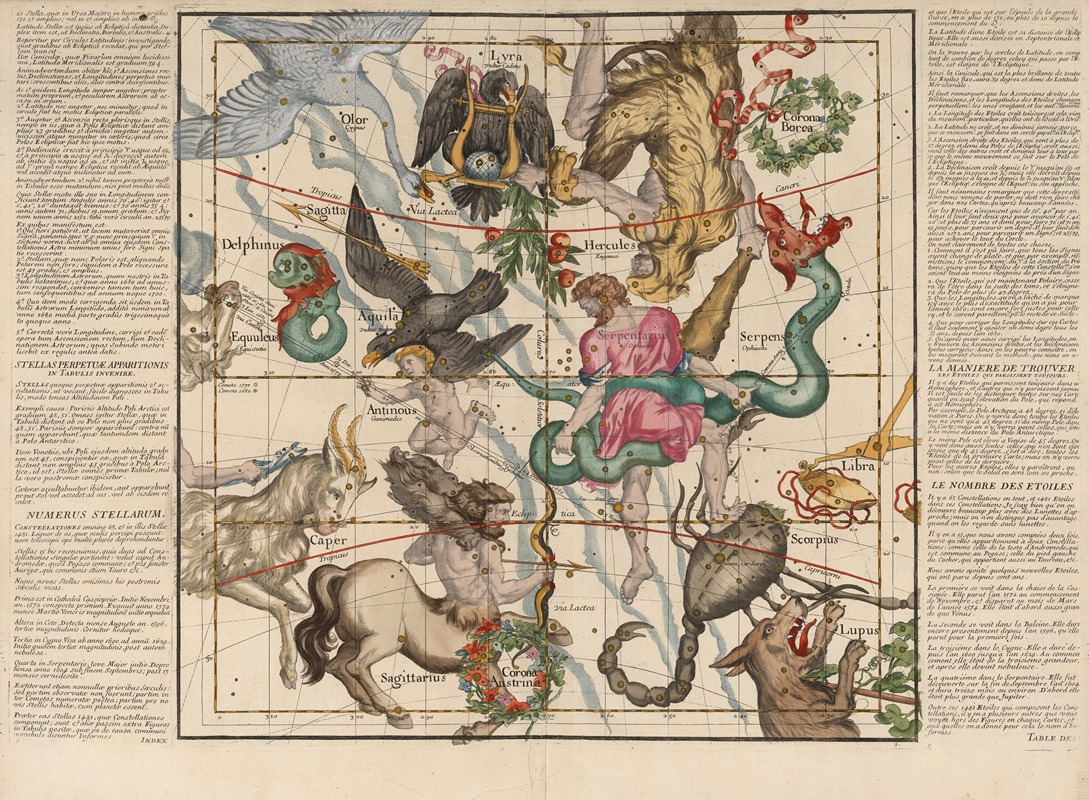 Ignace Gaston Pardies - Plate 5; Hercules, Sagittarius and other constellations