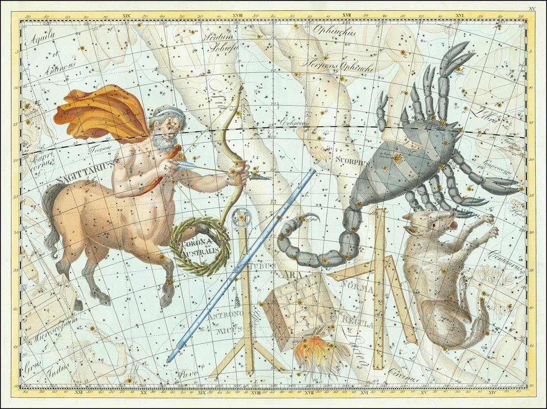 Johann Elert Bode - 15.XV. Sagittarius, Scorpius, Corona Australis, Ara, Lupus, Tubus, Norma Regula, Astronomicus