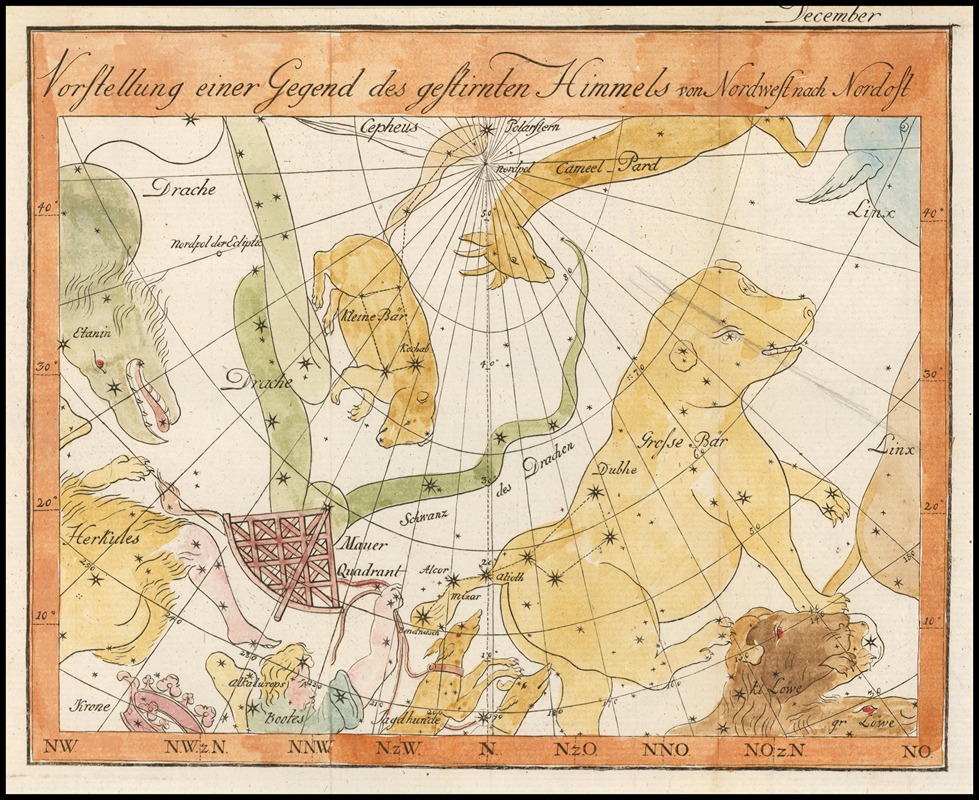 Johann Elert Bode - Vorstellung einer Gegend des gestirnten Himmels von Nordwest nach Nordost (December)