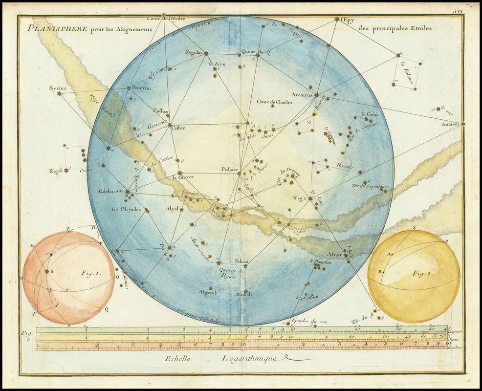 John Flamsteed - Planisphere pour les Alignements des principales Etoiles